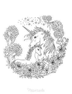 Mother With Baby Unicorn Floral Border Unicorn Tracing Worksheets Pdf, Free Vectors File